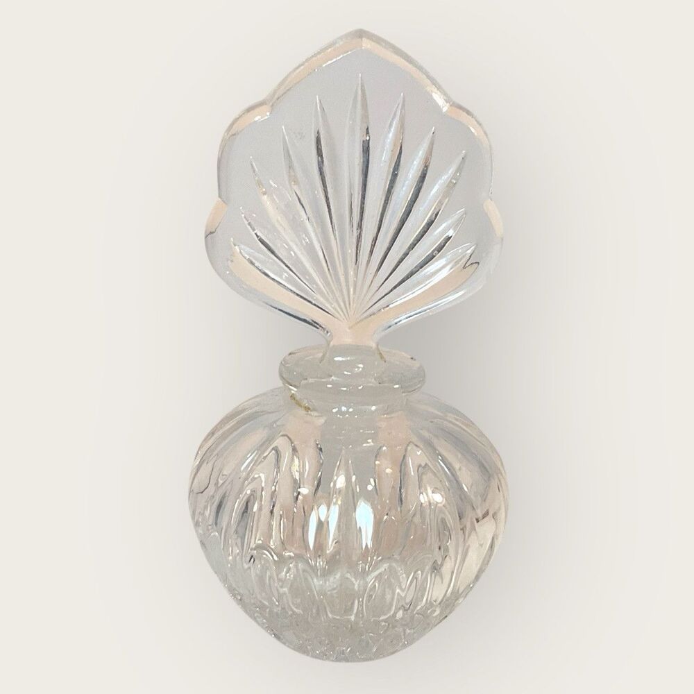 Vintage Art Deco MCM Pressed Crystal Glass Perfume Bottle Fan Topper 5” Empty